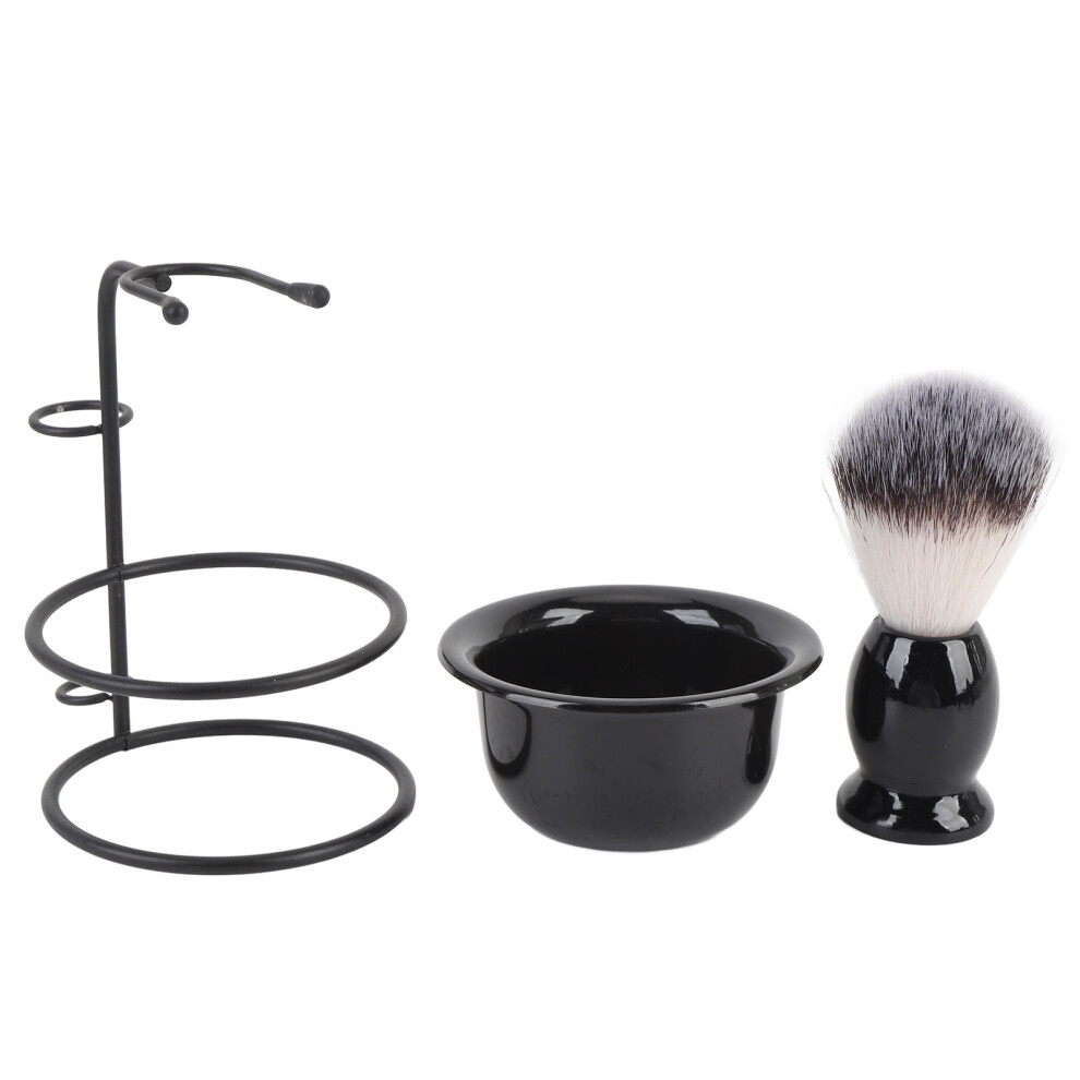 Shaving Brush Set Synthetic Hair Wooden Handle Steel Stand