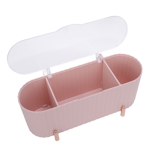 (Pink) Cotton Swabs Organizer 3 Grids Dispenser Dust Resistant White 1