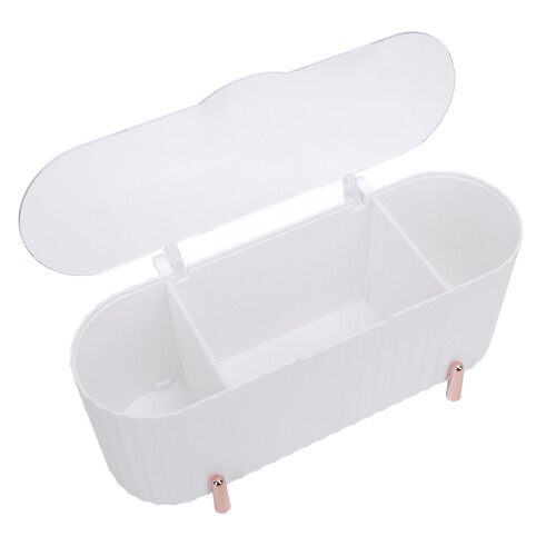 (White) Cotton Swabs Organizer 3 Grids Dispenser Dust Resistant White 1