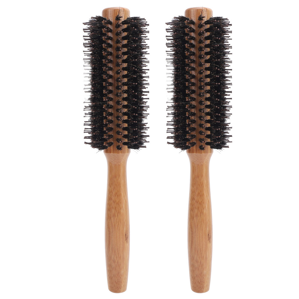 2 Pcs Round Brush Bamboo Handle Blow Dry Detangling Curling Brush