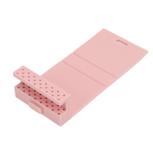 (Pink) Silicone Nail Drill Bit Holder Foldable Organizer Case Black 2