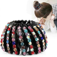 (Rainbow) Lazy Bird's Nest Plate Hairpins for Women Girls Expandable Ponytail Holder Clip Hair Accessories