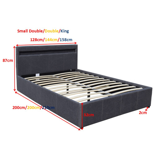 Comfy Living (4ft6 Double, Dark Grey) Modern Fabric Ottoman Gas Lift Bed Frame With LED 2