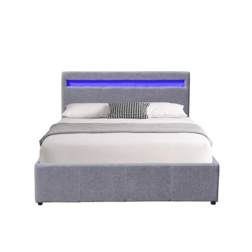 Comfy Living (4ft6 Double, Light Grey) Modern Fabric Ottoman Gas Lift Bed Frame With LED 1