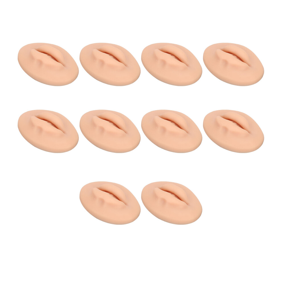 (Dark Skin Colour) 10PCS Silicone 3D Fake Lips Tattoo Practice Open Mouth Transparent