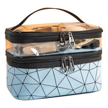 (Blue) Draagbare dubbele makeuptas blauw groot