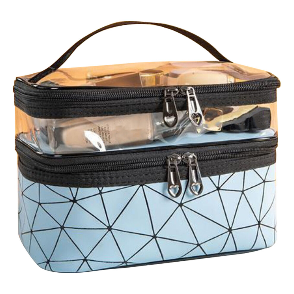 Blue (Blue) Portable Double Layer Makeup Bag Large Capacity