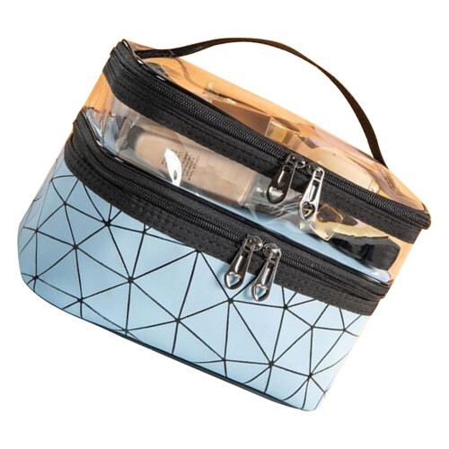 (Blue) Draagbare dubbele makeuptas blauw groot 2