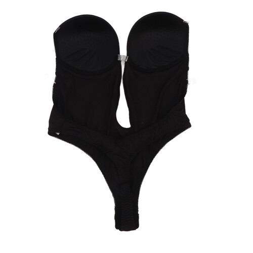 (Black) Body Donna Backless Push Up Nero Spalline Trasparenti 1