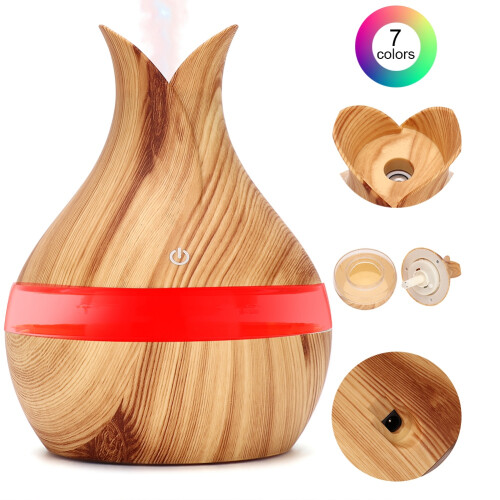 300ml 7-Farb-LED Nachttisch-Aroma-Diffuser Holzoptik 2