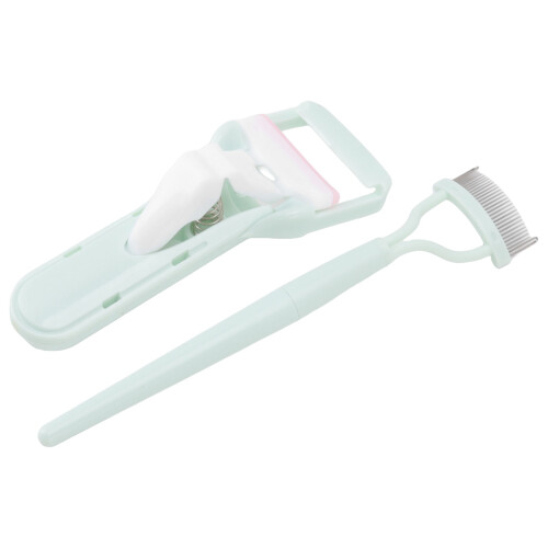 (Green) Eyelash Curler Comb Set Professional Wide Angle Green 1