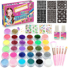 Glitter-Tattoo-Set, 32 Farben, temporär, für Kinder & Erwachsene