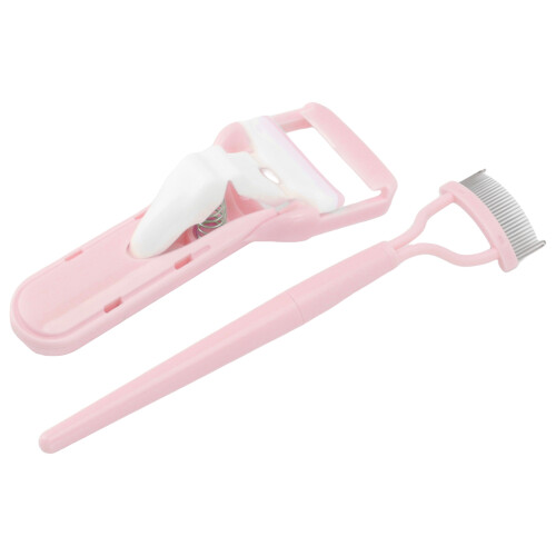 (Pink) Eyelash Curler Comb Set Professional Wide Angle Green 1