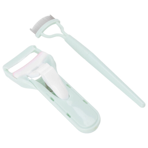 (Green) Eyelash Curler Comb Set Professional Wide Angle Green 2