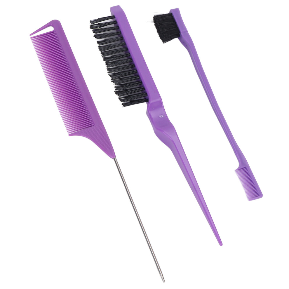 3pcs Barbershop Comb Set Rat Tail Hair Dyeing Brushes Purple