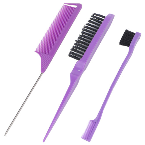 3x Friseurkamm-Set mit Rat-Tail-Kamm lila 1