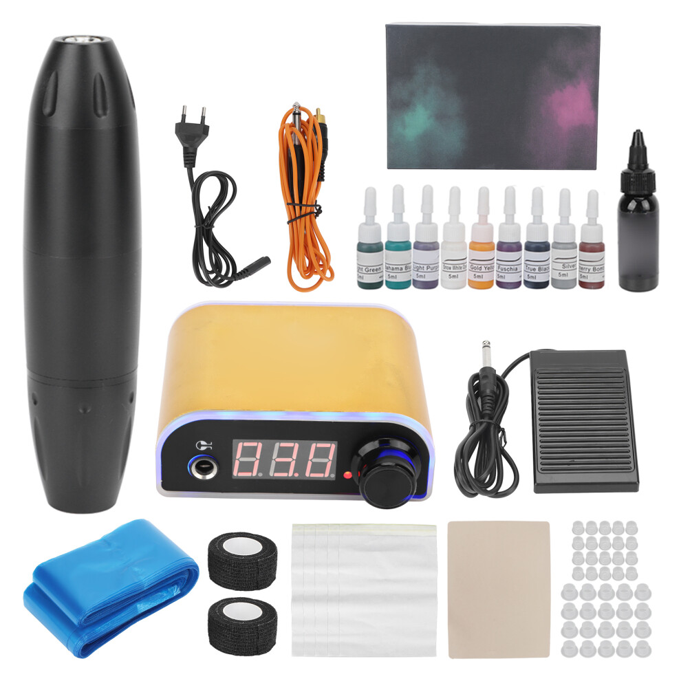 (EU Plug) Rotary Tattoo Pen Kit 100-240V EU Foot Pedal