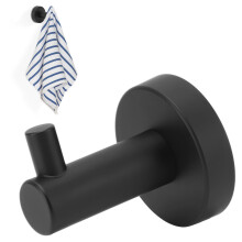 Easy Install Stainless Steel Towel Hook - Black Finish 1 Pack