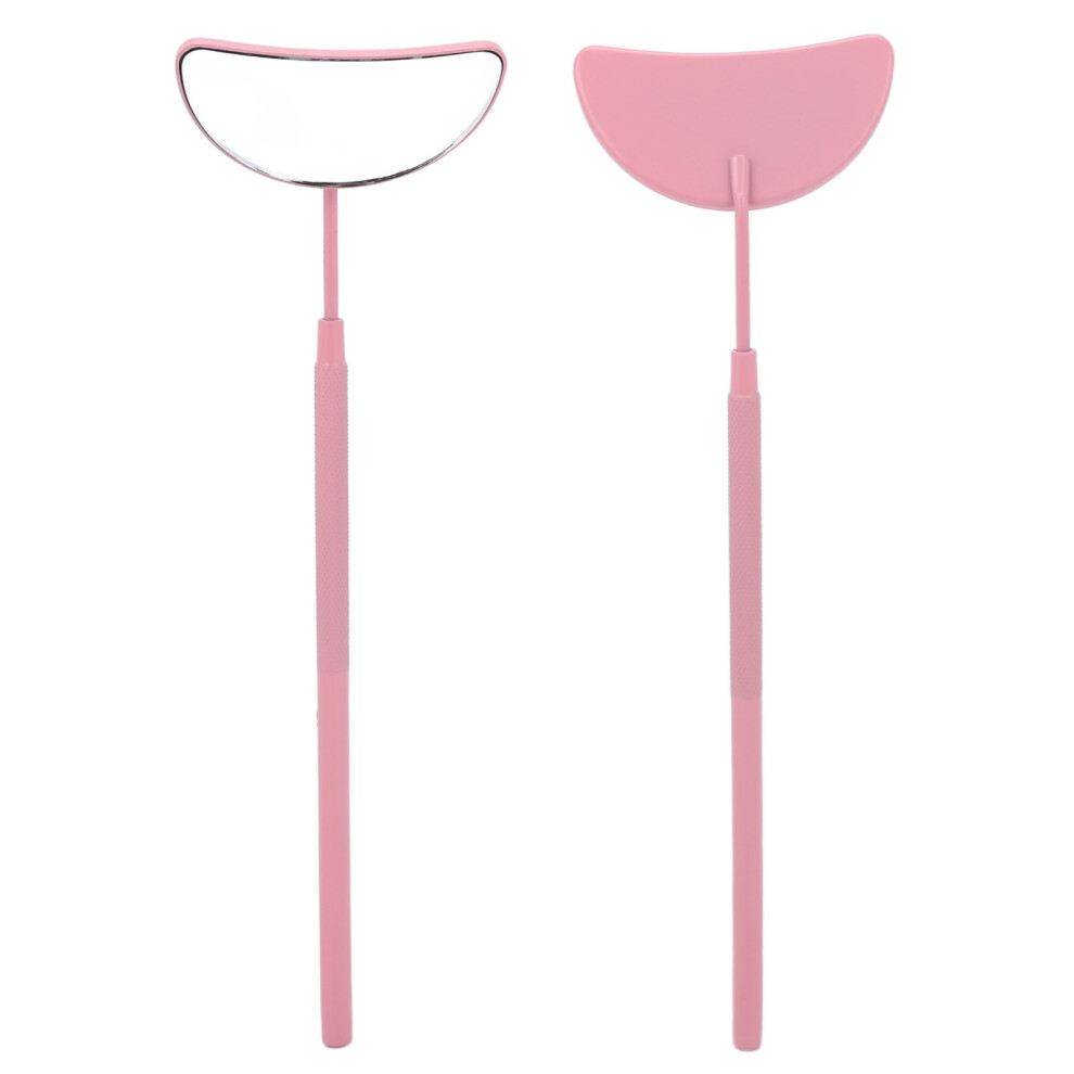 Moon Shaped Stainless Steel Eyelash Extension Mirror, Detachable Handle, Pink