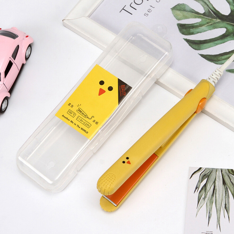(Yellow) Mini Hair Straightener 220V Ceramic Flat Iron for Students