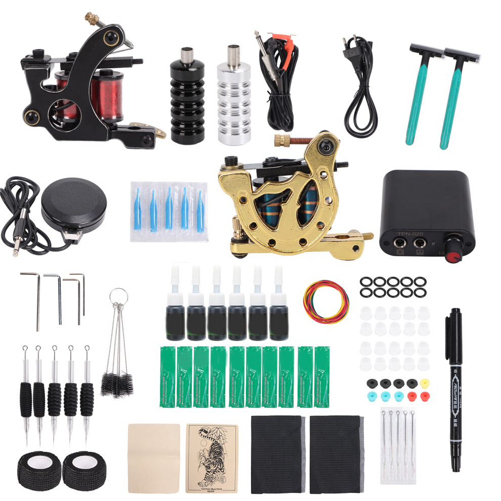 (EU Plug) Tattoo Machine Kit Pro Beginner Gun Power Supply EU Plug