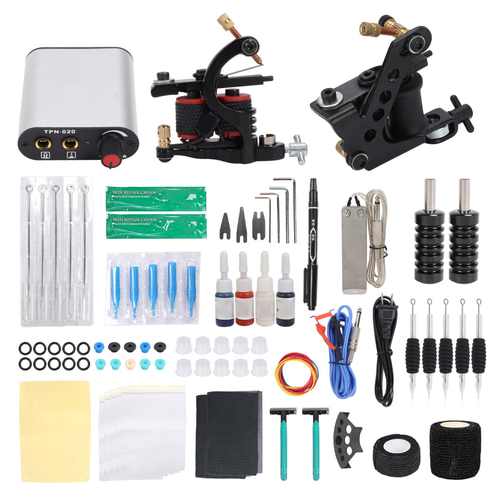 (US Plug) Professional Coil Tattoo Machine Kit with Power Supply