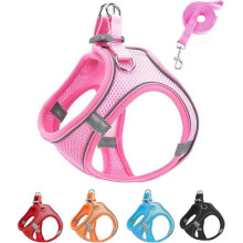 XXXS Pink Soft Mesh Dog Harness and Leash Set,No Escape Puppy Harnesses for Training Walking， Reflective Adjustable Puppy Vest for Small Medium Dogs