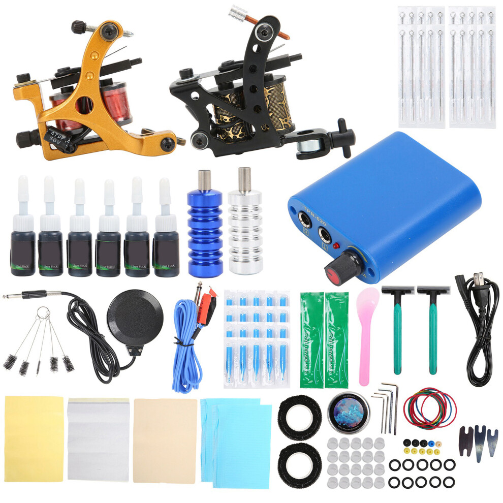 (US Plug) Coil Tattoo Machine Kit Clip Cord Power Supply 90-265V EU