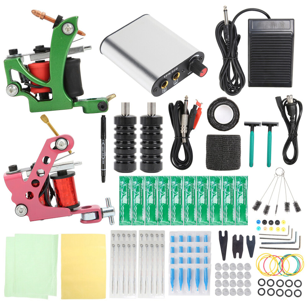 (US Plug) Complete Tattoo Kit Liner Shader Power Supply 90-265V EU Plug