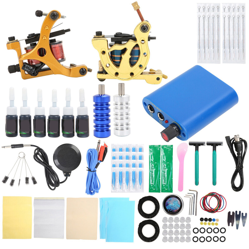 (US Plug) Professional Liner Shader Coil Tattoo Machine Kit 90-265V EU Plug
