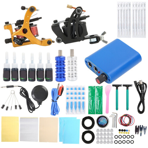 (US Plug) Tattoo Kit 8/10 Wrap Liner Shader 90-265V US Plug