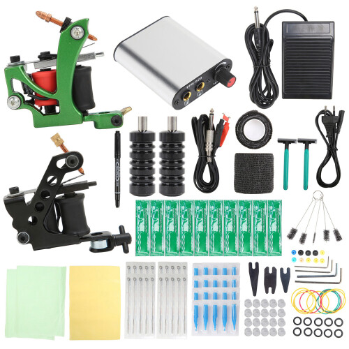 (EU Plug) 8/10 Wrap Coil Tattoo Machine Kit 90-265V