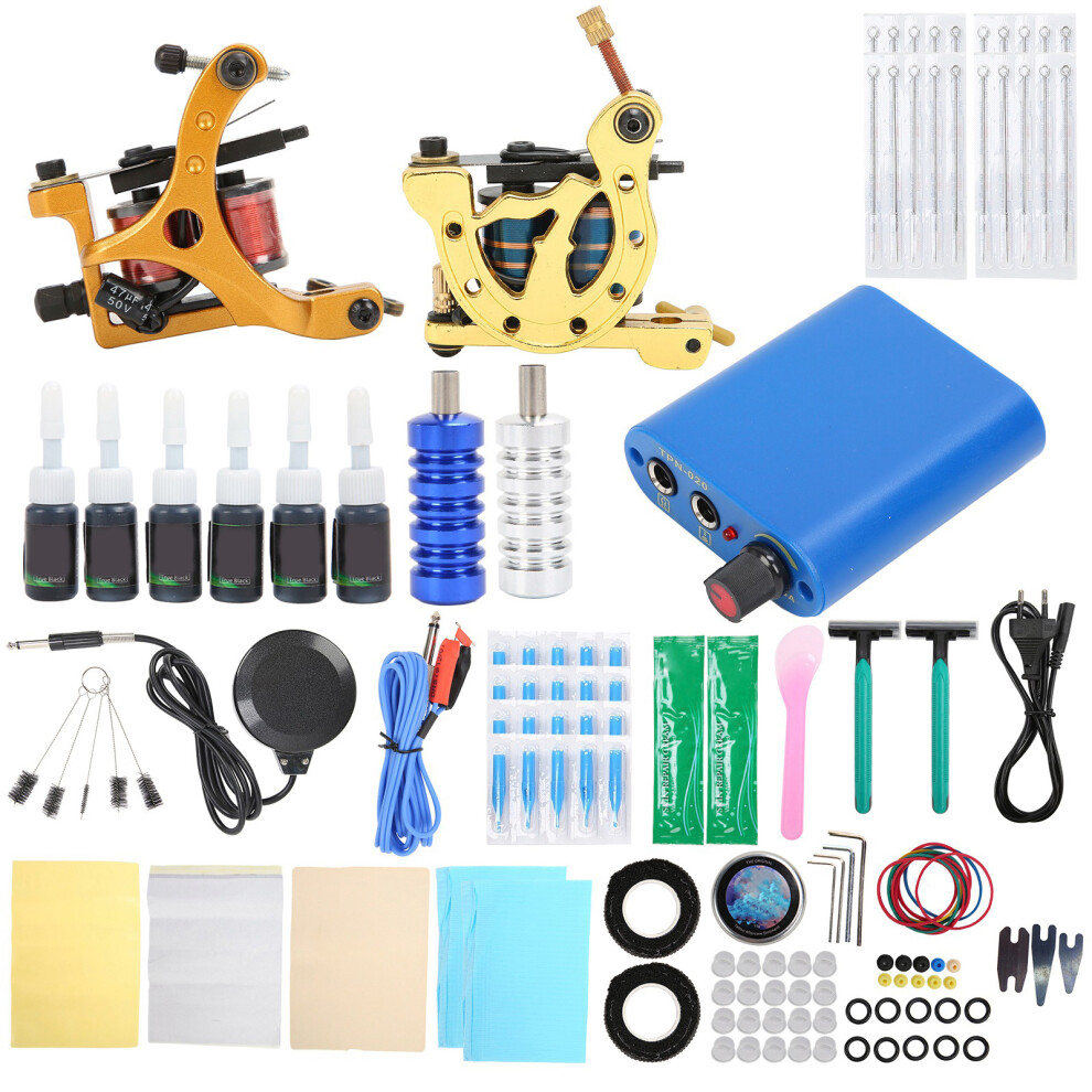 (EU Plug) Professional Liner Shader Coil Tattoo Machine Kit 90-265V EU Plug