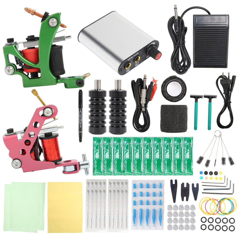 (EU Plug) Complete Tattoo Kit Liner Shader Power Supply 90-265V EU Plug