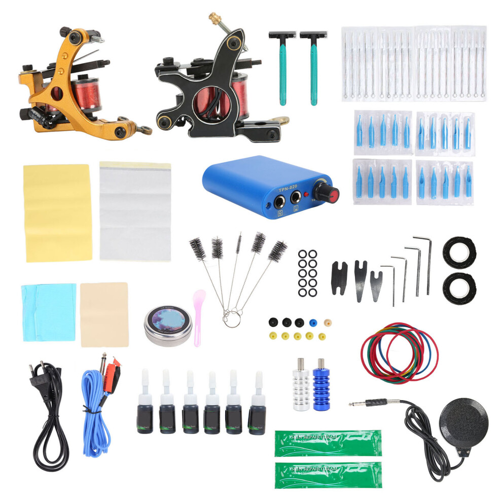Light (Eu Plug) Tattoo Machine Kit Liner Shader 10 Wraps Coil Foot Pedal 90-265V Eu