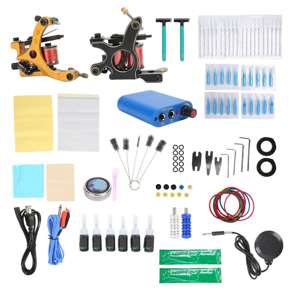 Light (Us Plug) Tattoo Machine Kit Liner Shader 10 Wraps Coil Foot Pedal 90-265V Eu