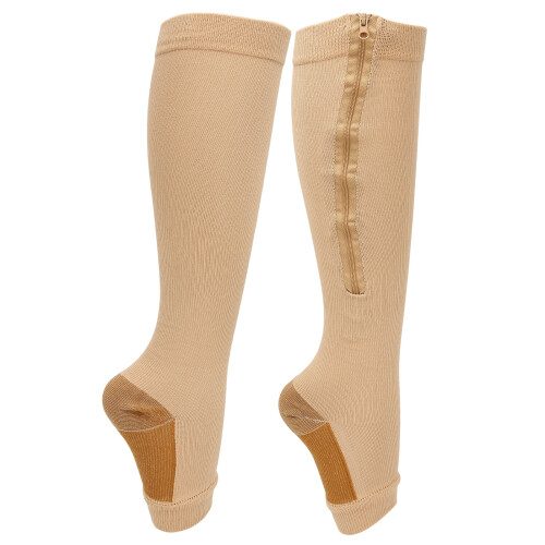 (Skin Color Splicing S/M) Calze Compressione Cerniera Nylon Aperta Donna S/M 2