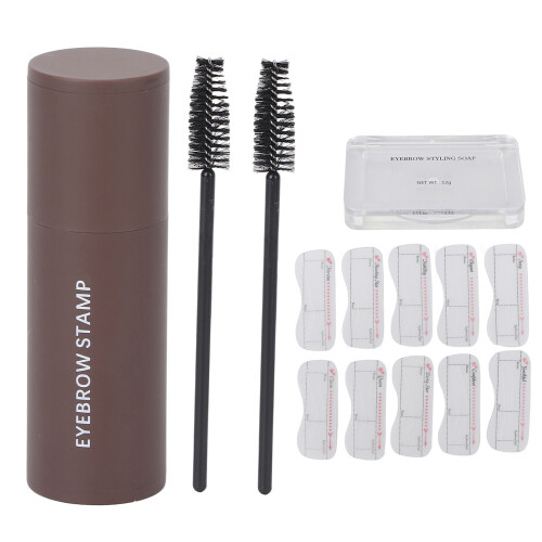 (Natural Brown) Eyebrow Stamp Shaping Kit with Brushes Brown 2