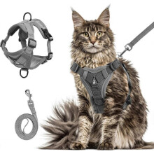 Summer cat Chest Harness and Leash, Anti-Escape Adjustable Soft mesh cat Leash and Chest Harness Set for All Types of Cats cat Vests (Grey, XL:16.5-2