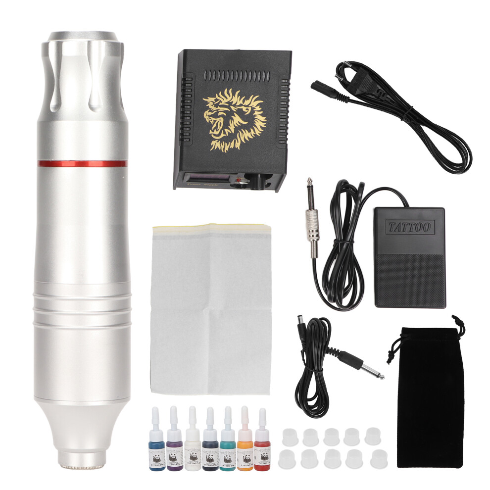 (EU Plug) Tattoo Machine Pen Kit Professional Rotary Power Supply Foot Pedal