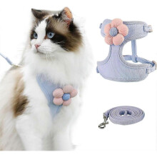 Cat Harness and Leash Set for Outdoor Walking Adjustable Escape Proof Soft Breathable Kitten Vest Harnesses (Blue, S) Blue S