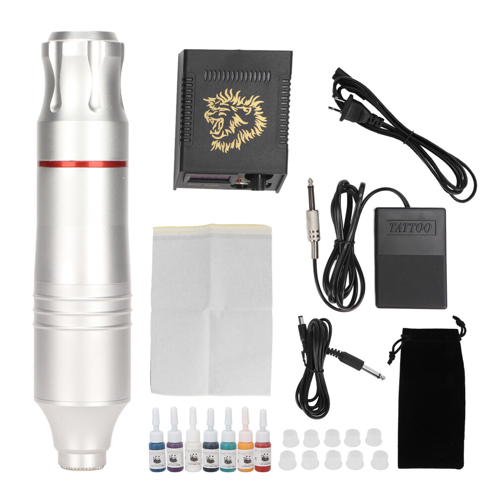 (US Plug) Tattoo Machine Pen Kit Professional Rotary Power Supply Foot Pedal