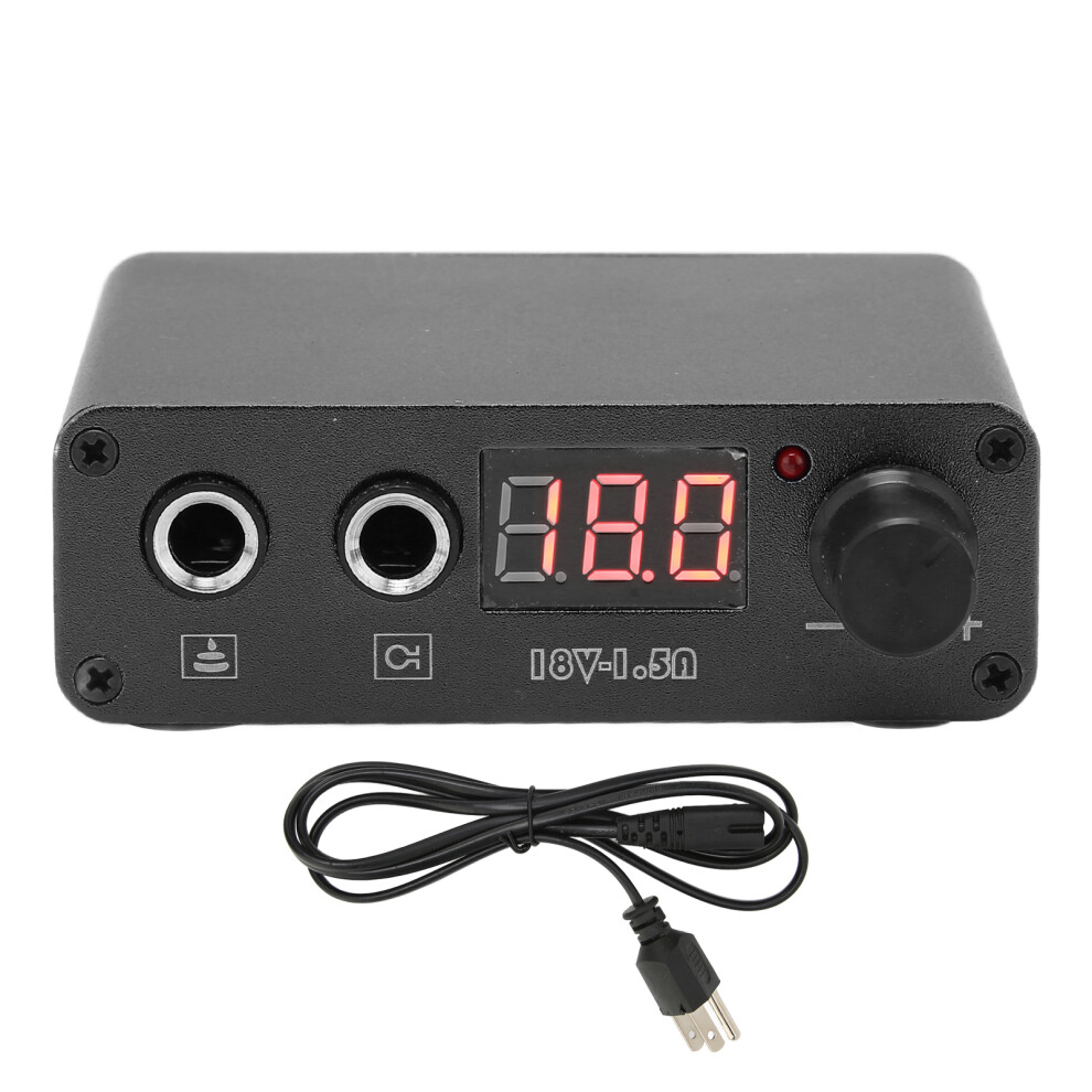 (Black US Plug) Professional Tattoo Power Supply Alloy Dual Mode LCD