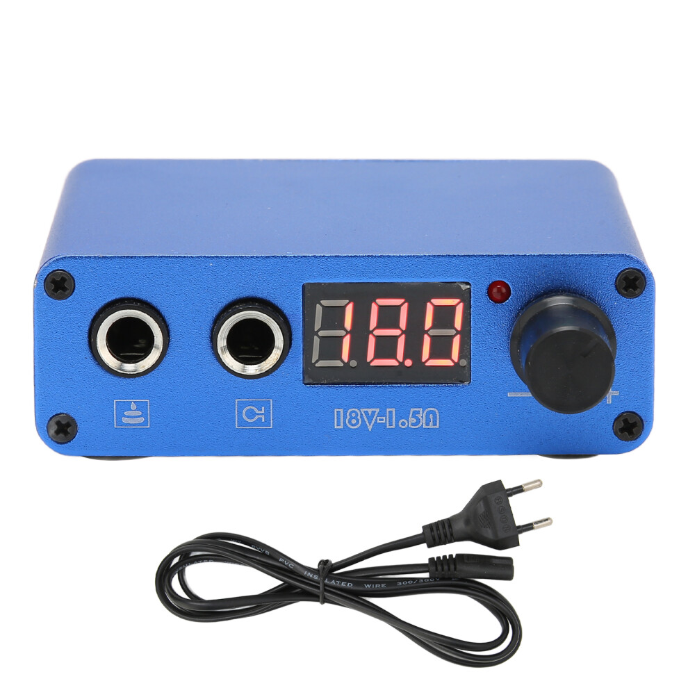 (Blue EU Plug) Professional Tattoo Power Supply Alloy Dual Mode LCD