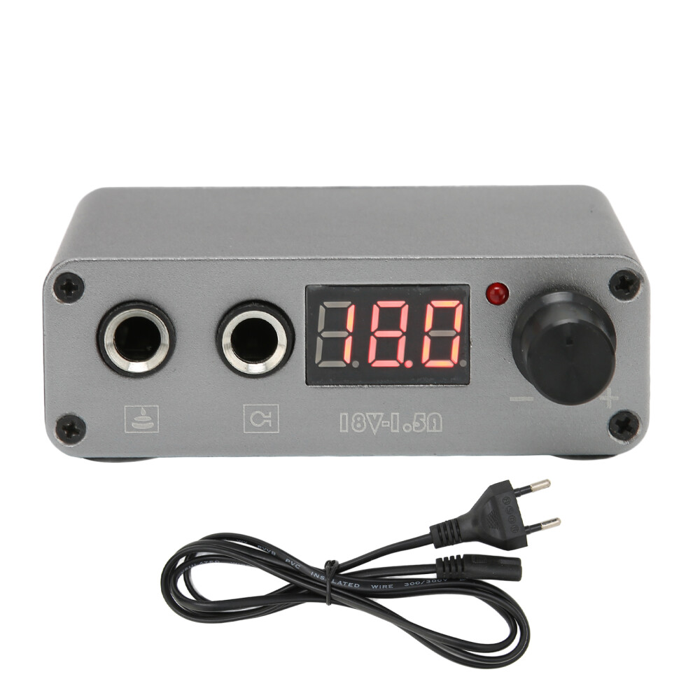 (Grey EU Plug) Professional Tattoo Power Supply Alloy Dual Mode LCD