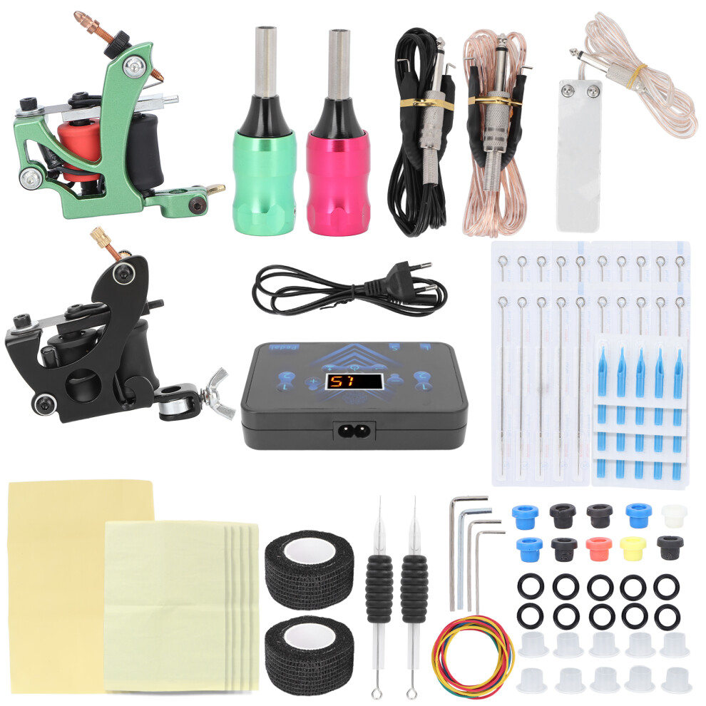(EU Plug) Tattoo Machine Kit Coil Machine Power Supply 90-265V EU Plug