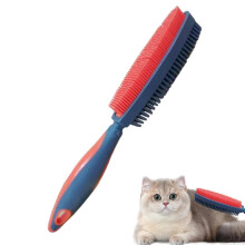Dog Hair Removal Comb - Double-Sided Cat Brush Grooming Tool For Dogs, Cats, Bunny And Small Animals - Red And Gray