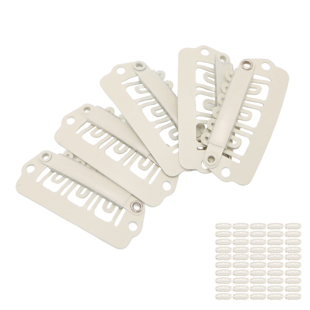 Unisex Cream 50Pcs Wig Snap Clip 6 Teeth U Shape Hair Extension Clips Beige