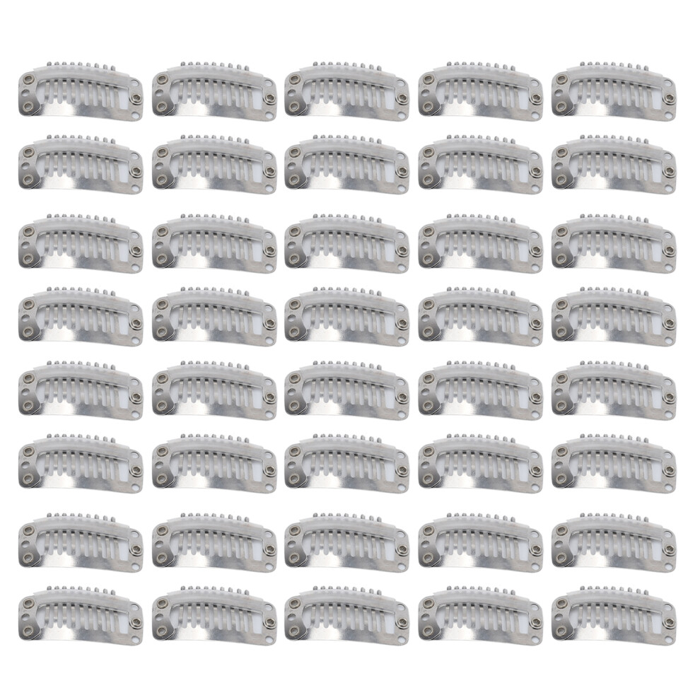 Unisex Silver Hair Clips 40Pcs Stainless Steel Snap Comb 9 Teeth For Extensions 1.3In