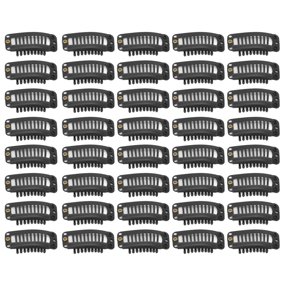 Unisex Black Stainless Steel Hair Clips 40Pcs 9 Teeth Snap Comb For Wigs & Hair Extensions